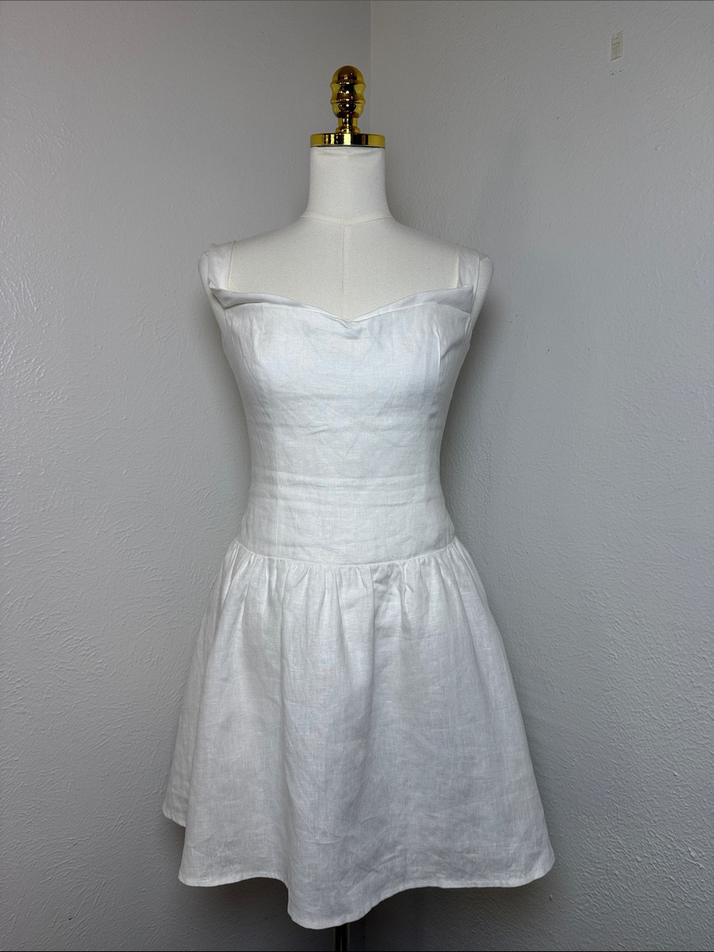 Reformation White Sweetheart Linen Mini Dress